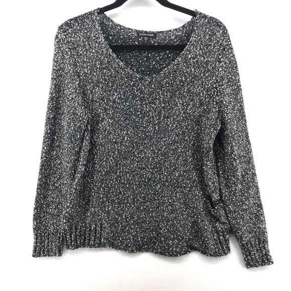 Eileen Fisher Sweaters - EILEEN FISHER One Pocket Black White Marled Sweater Size Medium Italian Yarn